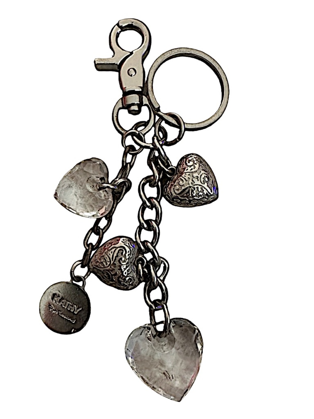 KATHY VAN ZEELAND Silver-tone Hearts Key Chain Purse Charm 6”